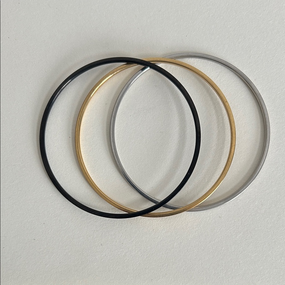 Women's Gold, Silver, and Black Bangle Set of 3